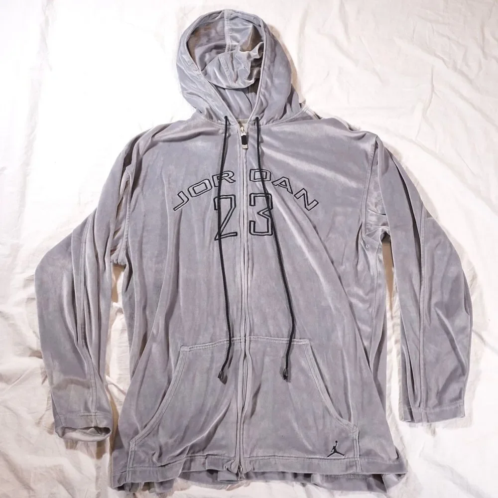 Jordan Velour Hoodie Full Zip Spellout Logo Rare Vintage See Photos XXL